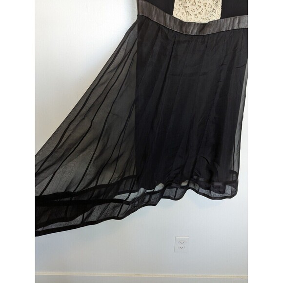 Carmen Marc Valvo Dress Womens 6 Black Silk Leather Lace Whimisgoth Fairy Mature - Picture 6 of 14